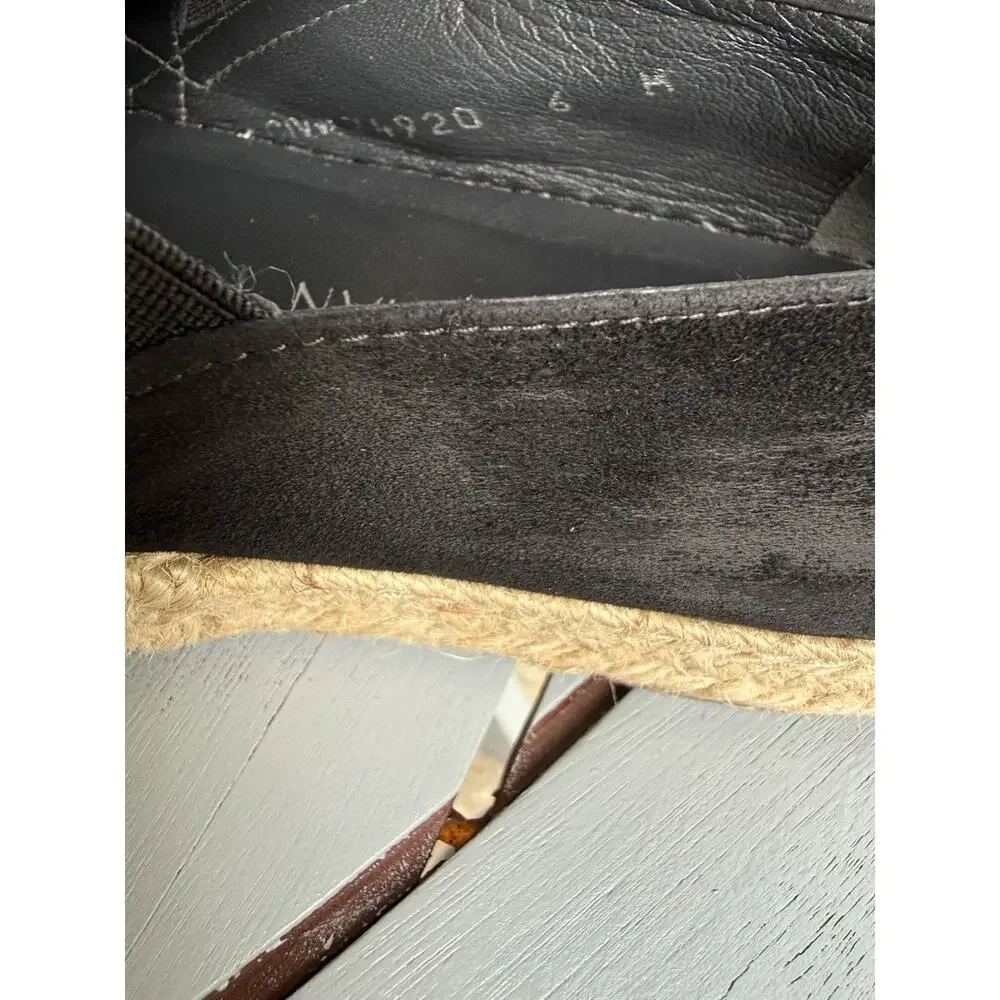 Stuart Weitzman Women's Size 6M Black Beige Suede Espadrille Flats Slip On Shoes